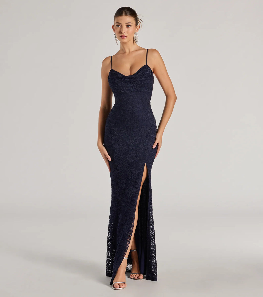 cowl neck high slit dress AMARRA 89479
