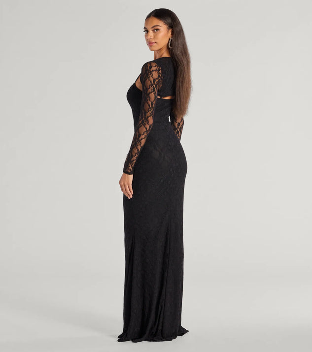 The Adele Sleeveless Lace Mermaid Dress With Bolero is an elegant black formal dress in a rich seasonal color and with unique design accents that make dressing up for winter parties, holiday balls, or festive gatherings effortless!