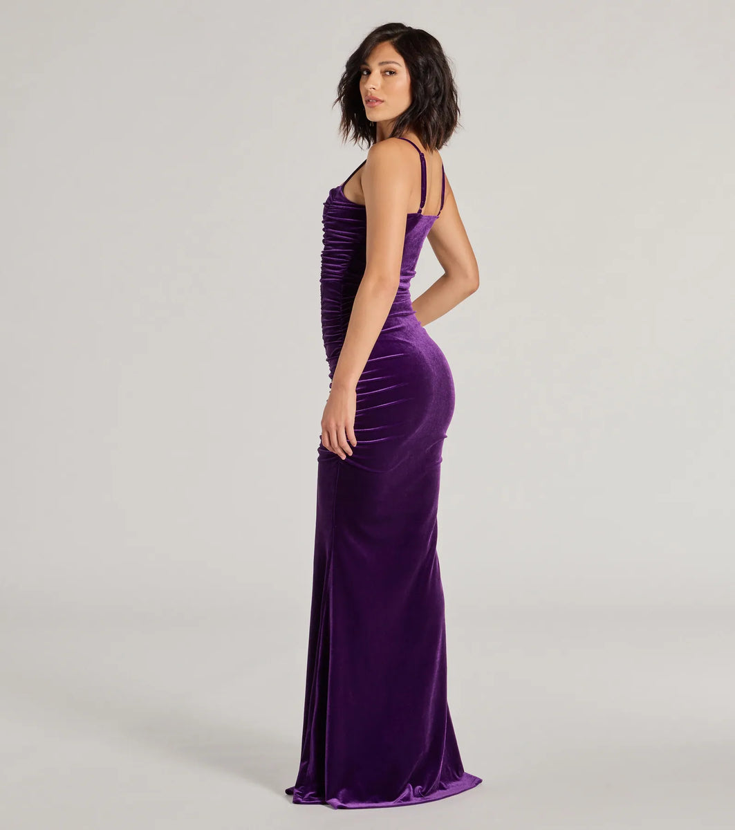Alondra Ruched Velvet Front Slit Mermaid Dress | Windsor Alondra Ruched Velvet Front Slit Mermaid Dress | Windsor