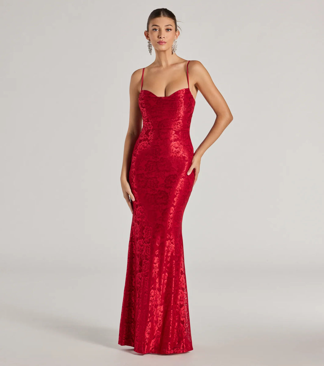 Harrallis V-Neck Lace Mermaid Dress With Gloves