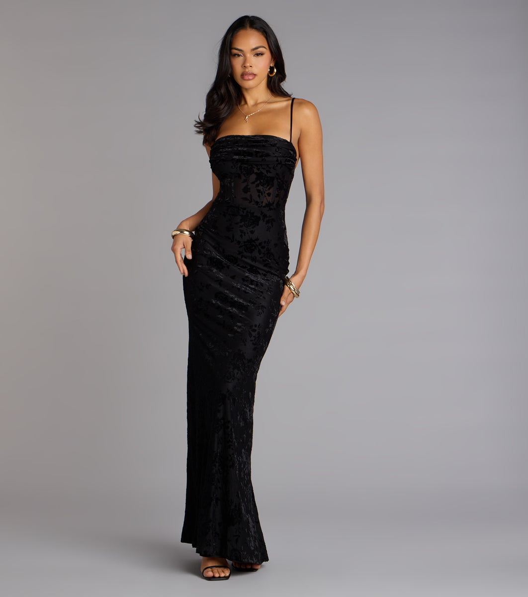 Alessandra Sleeveless Flocked Velvet Mermaid Dress | Windsor