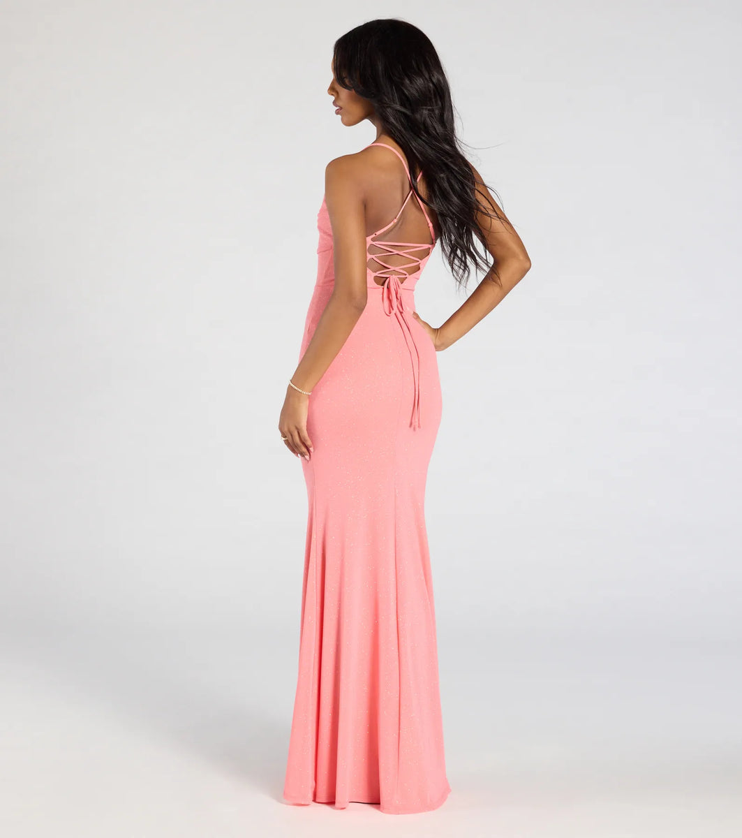 Molly Lace-Up Mermaid Glitter Formal Dress
