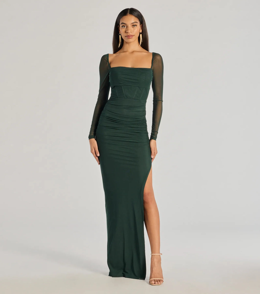 Ashlynn Long Sleeve Corset Column Formal Dress | Windsor