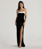 The Marilyn Formal Velvet Strapless Satin Long Dress is an elegant black formal dress in a rich seasonal color and with unique design accents that make dressing up for winter parties, holiday balls, or festive gatherings effortless!