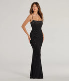 The Noa Lace-Up Rhinestone Corset Mermaid Dress is an elegant black formal dress in a rich seasonal color and with unique design accents that make dressing up for winter parties, holiday balls, or festive gatherings effortless!