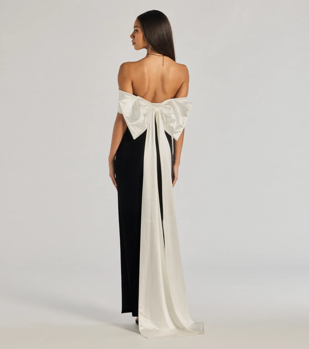 Verona Off-The-Shoulder Bow Back Velvet Formal Dress | Windsor Verona Off-The-Shoulder Bow Back Velvet Formal Dress | Windsor