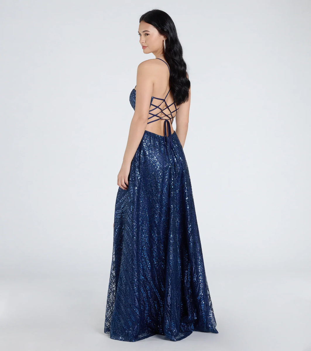 Drea Glitter Sequin Lace-Up A-line Formal Dress Drea Glitter Sequin Lace-Up A-line Formal Dress