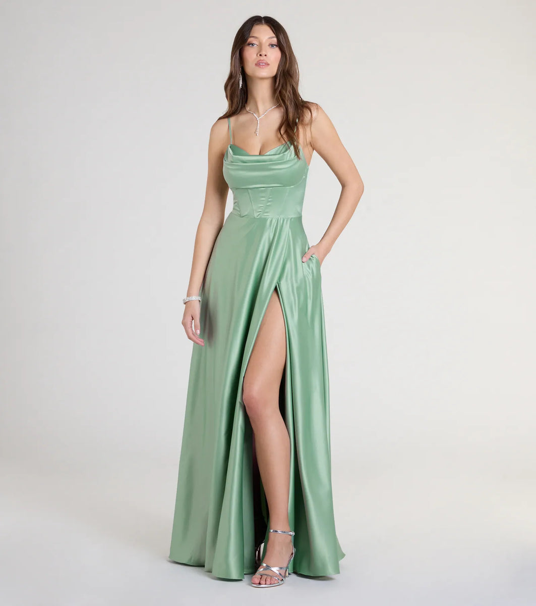 Marcella A-Line Slit Satin Formal Dress | Windsor Marcella A-Line Slit Satin Formal Dress | Windsor