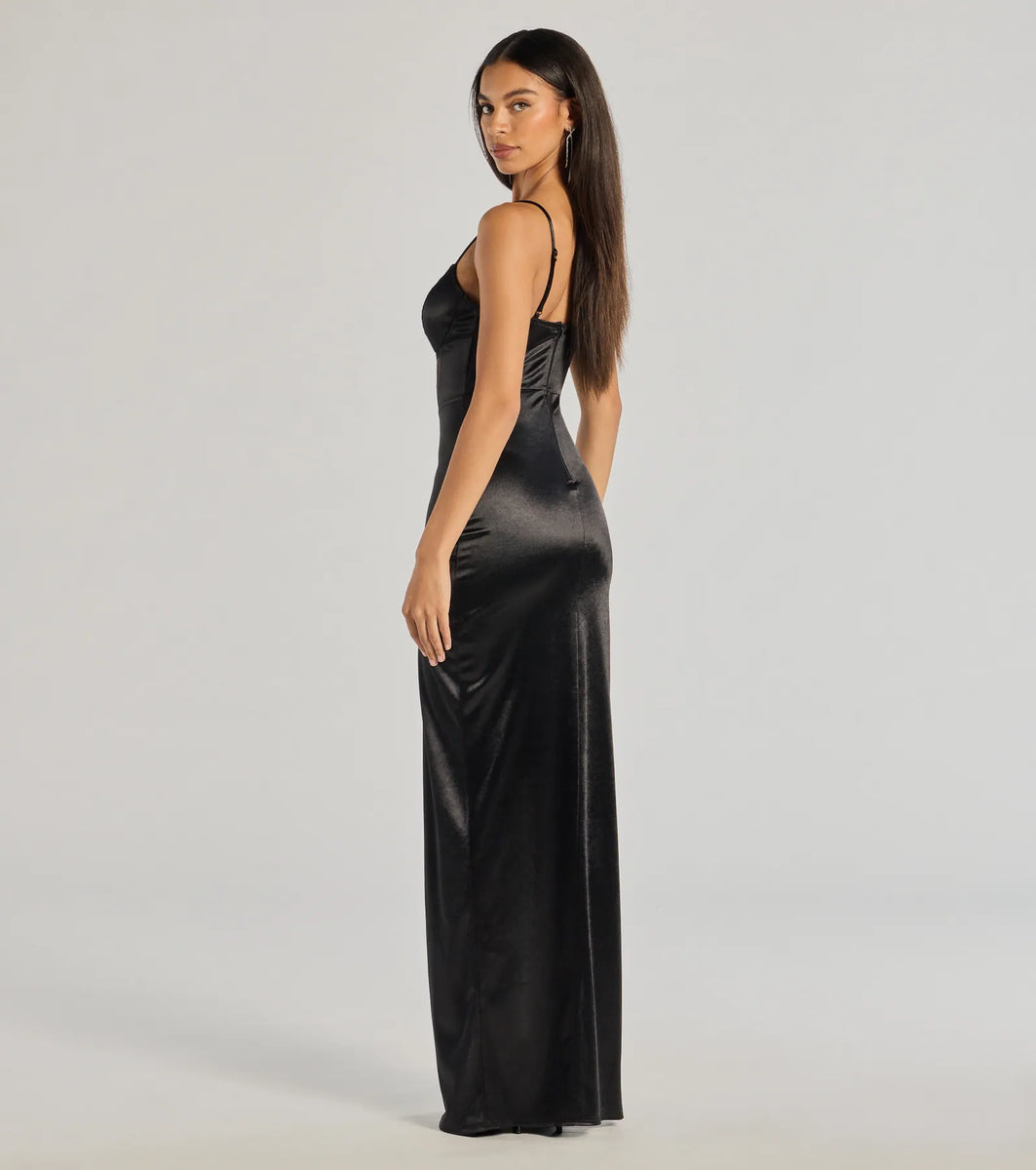 Sweetheart Mesh Panel Side Slit A-Line Dress Regency