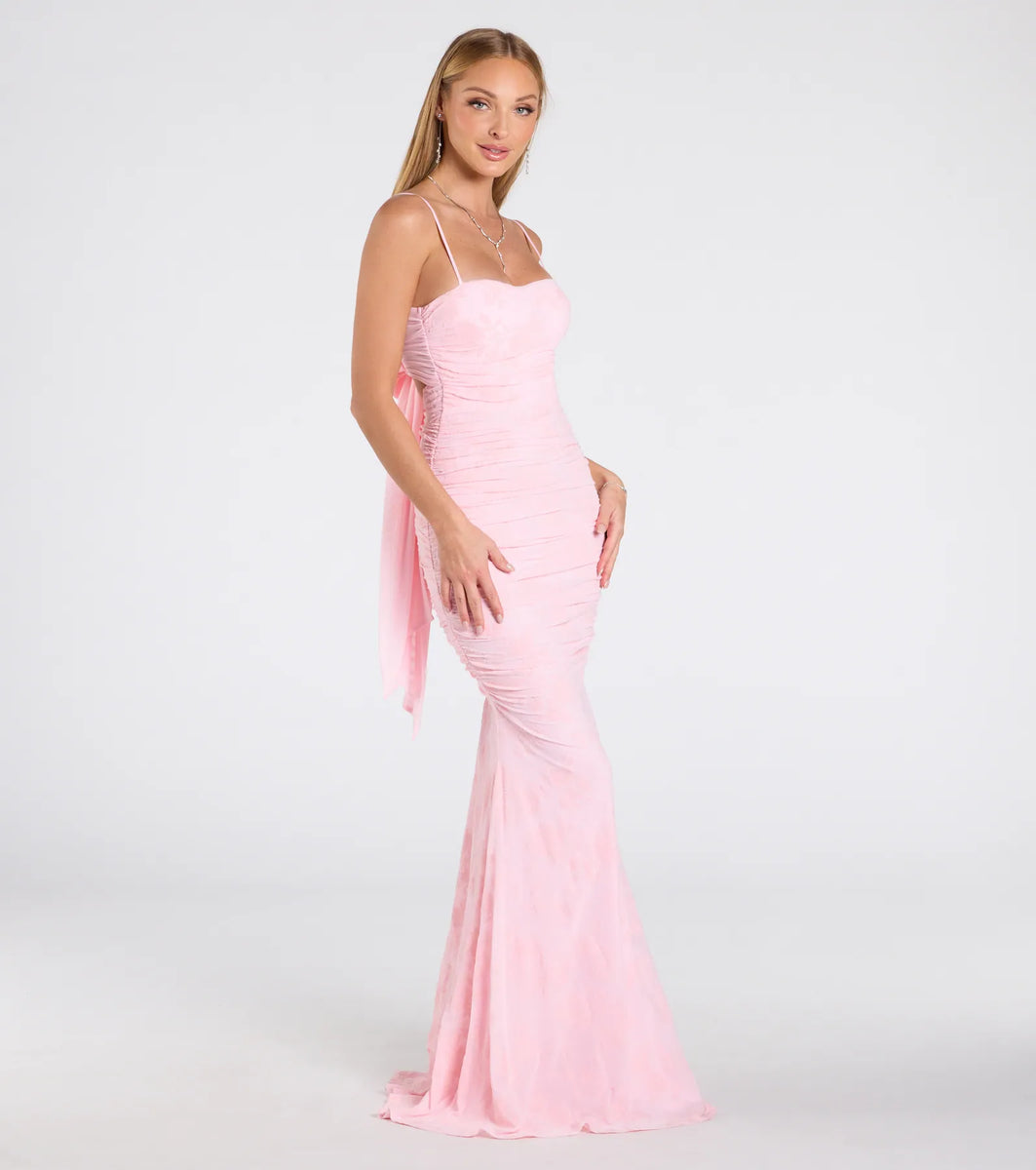 chinese dress ladies Jaymie Tie-Back Floral Velvet Mermaid Formal Dress