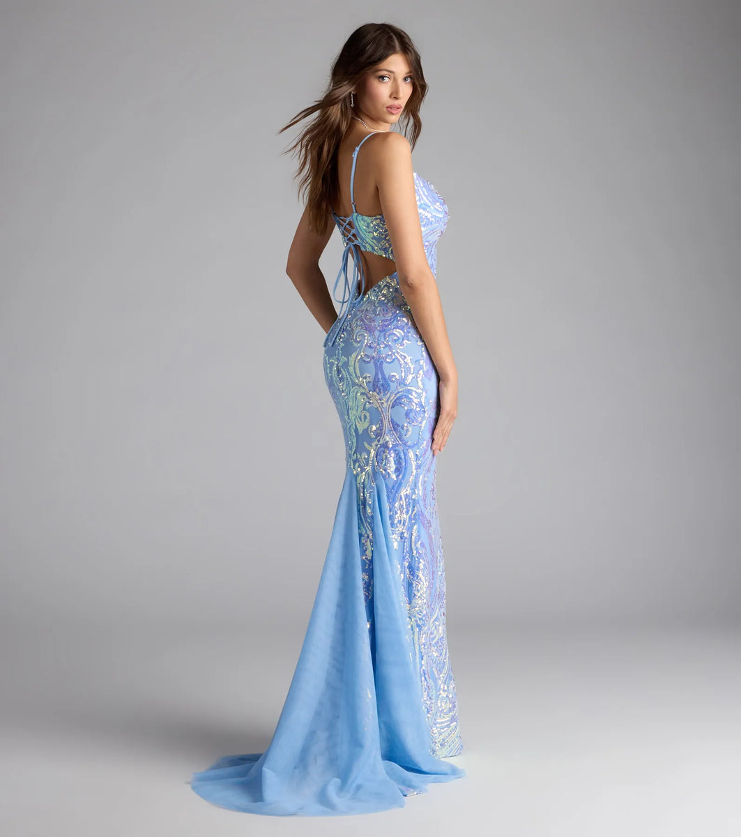 Ilse Sequin Mesh Lace-Up Mermaid Dress | Windsor Ilse Sequin Mesh Lace-Up Mermaid Dress | Windsor