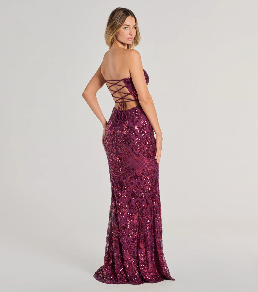 Chandler Strapless Lace-Up Sequin Formal Dress Chandler Strapless Lace-Up Sequin Formal Dress