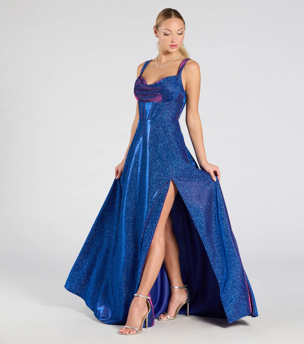 Clarence Corset Slit Glitter A-Line Formal Dress | Windsor
