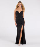 Feel instantly put-together in the Rhonda Strappy Back Slit Glitter Formal Dress in black, a stylish wedding guest dress designed for confident style and all-out celebration.