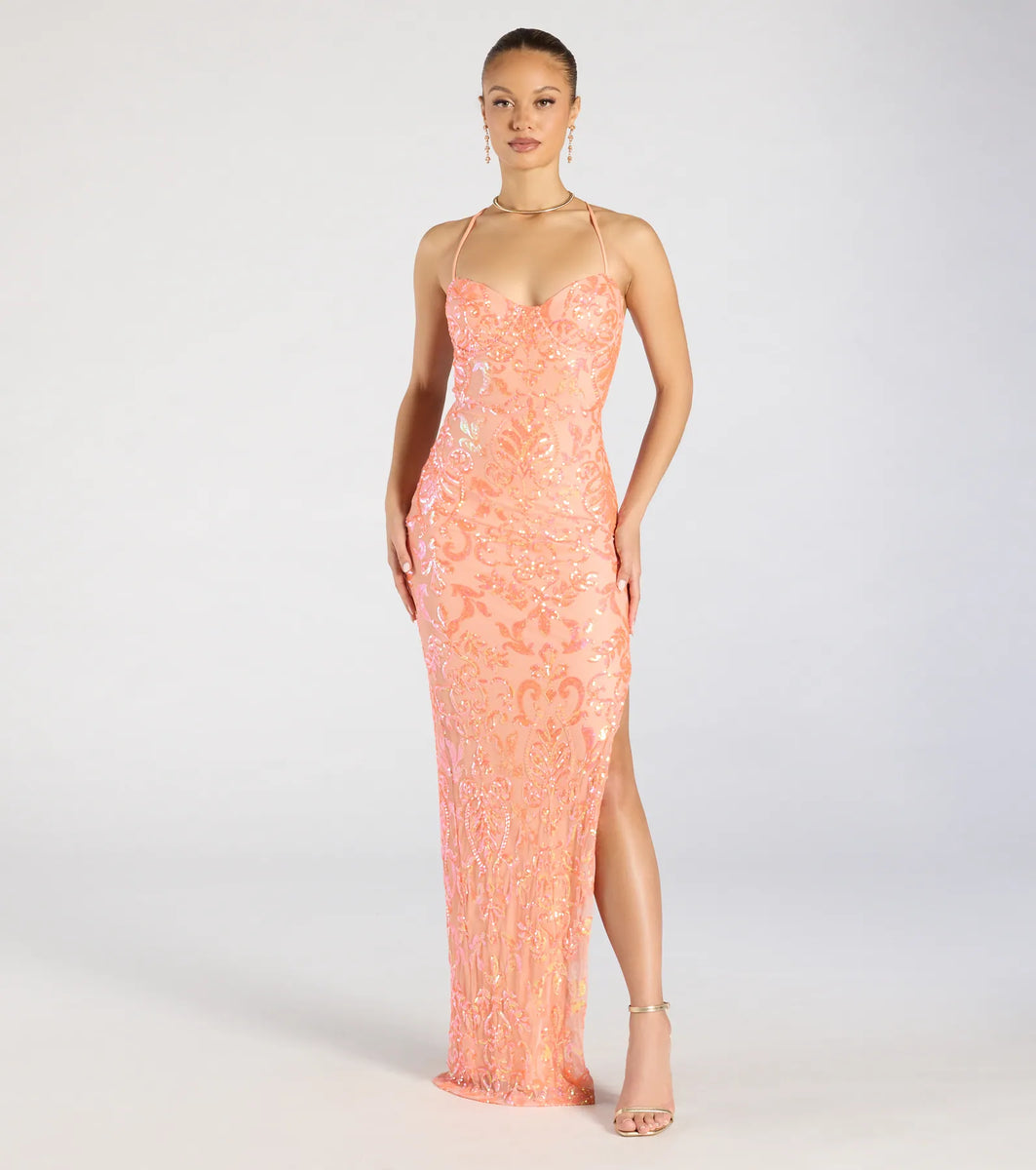 Zadie Lace-Up High Slit Sequin Formal Dress | Windsor