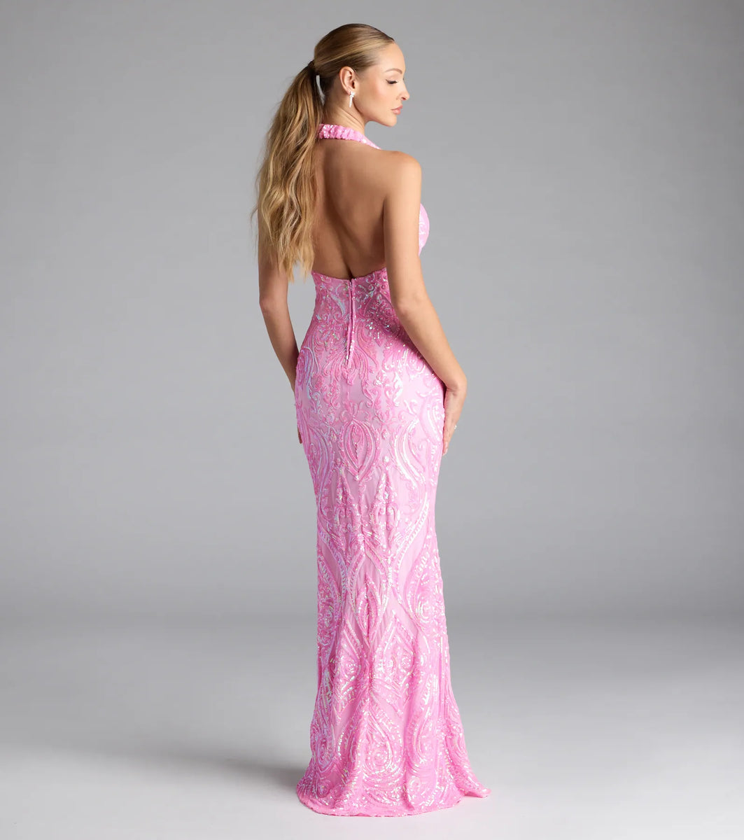 Larrea Halter Bodycon Slit Sequin Formal Dress | Windsor