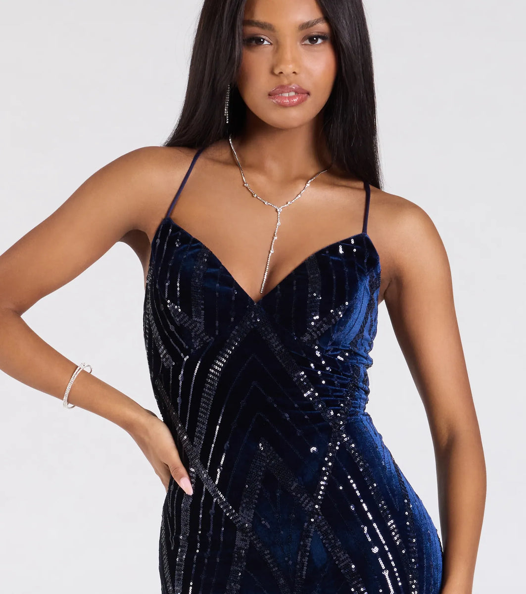 Gisele Sequin Velvet Lace-Up Mermaid Dress | Windsor
