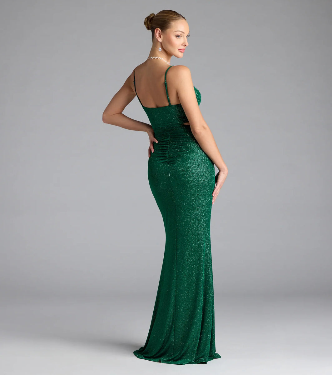 Elliana Cutout Slit Glitter Formal Dress | Windsor