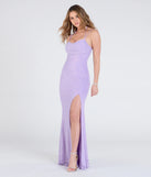 Own the spotlight in the Kaitlyn Cowl Neck Slit Beaded Sequin Formal Dress, a lavender formal dress crafted to deliver luxe style for fall weddings, military balls, or any special event.