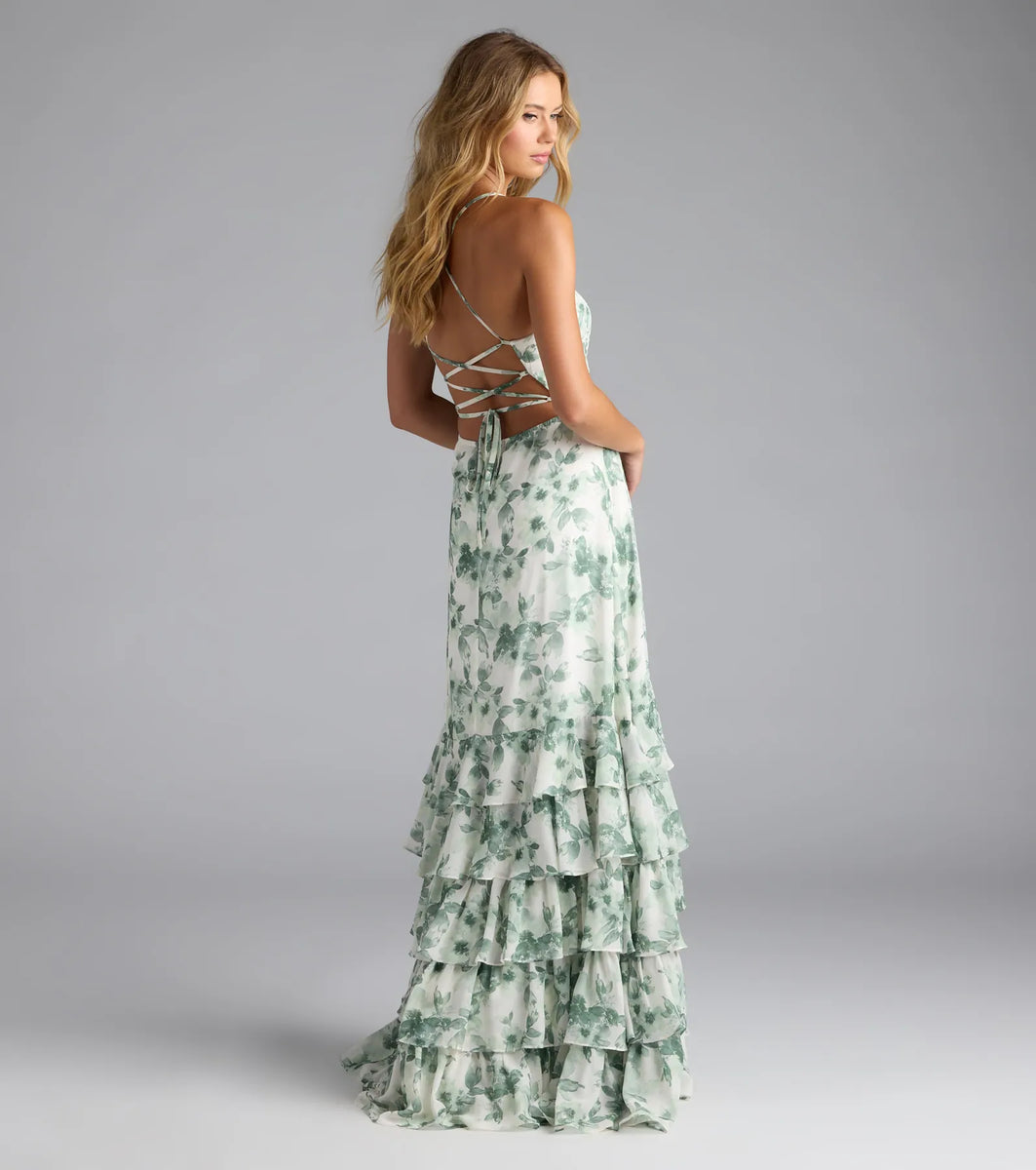Mia Lace-Up A-Line Floral Chiffon Formal Dress | Windsor Mia Lace-Up A-Line Floral Chiffon Formal Dress | Windsor