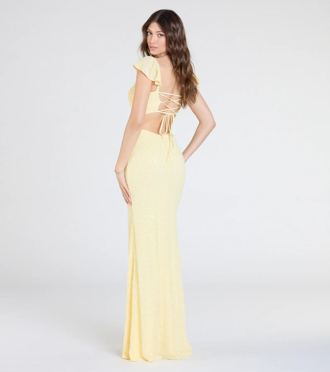 Tanya Lace-Up Slit Mermaid Beaded Formal Dress | Windsor
