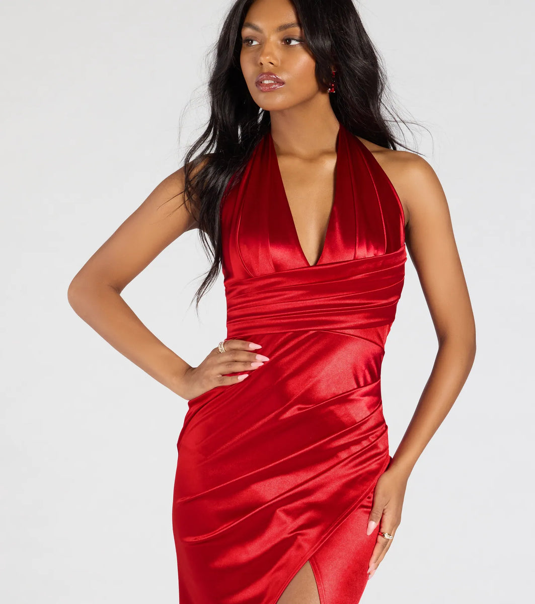 Joanne Halter Slit Mermaid Satin Formal Dress | Windsor