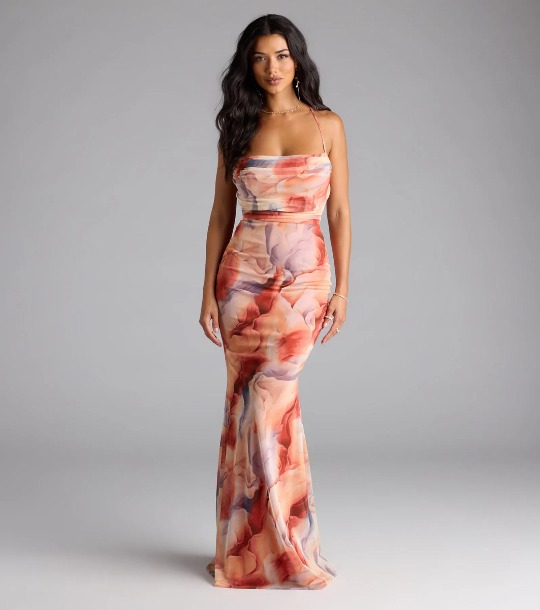 Korey Lace-Up Mermaid Abstract Formal Dress | Windsor