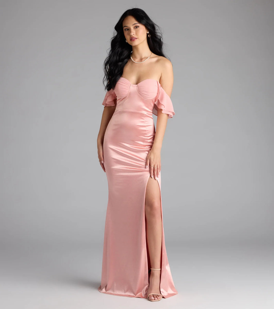 sculpting satin sweetheart mermaid dress Luuvis Women Navy Blue Sweetheart Mermaid Long Satin Prom Dress With Split