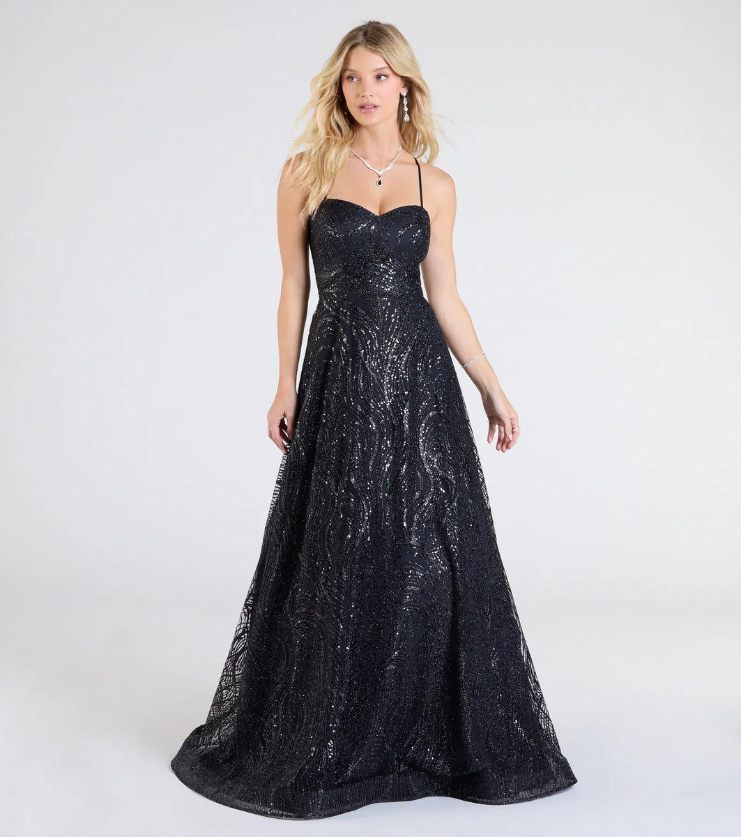karlie sequin a line dress Klaire Lace-Up A-Line Glitter Formal Silver