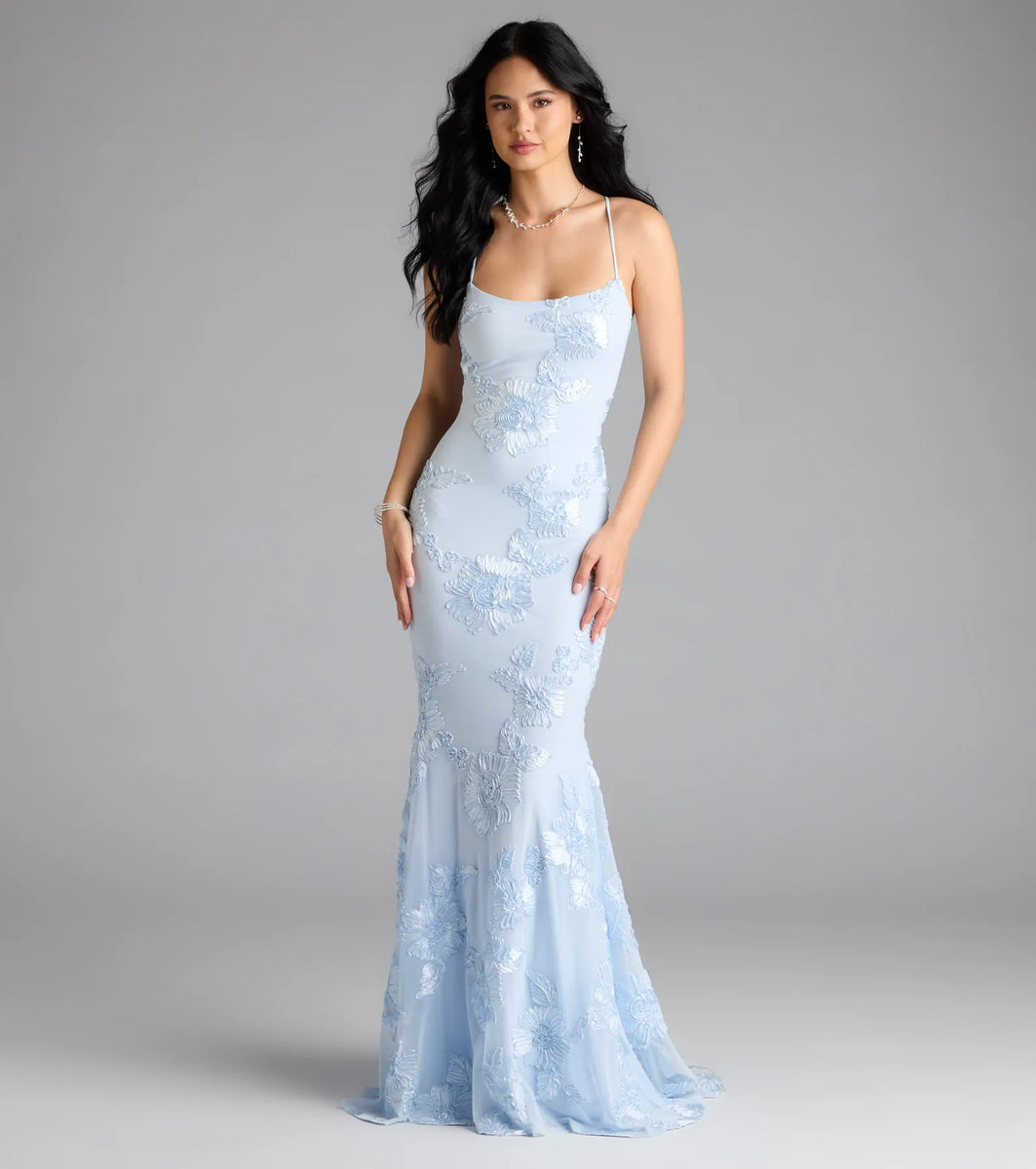Gabi Lace-Up Floral Trim Mermaid Formal Dress | Windsor Gabi Lace-Up Floral Trim Mermaid Formal Dress | Windsor