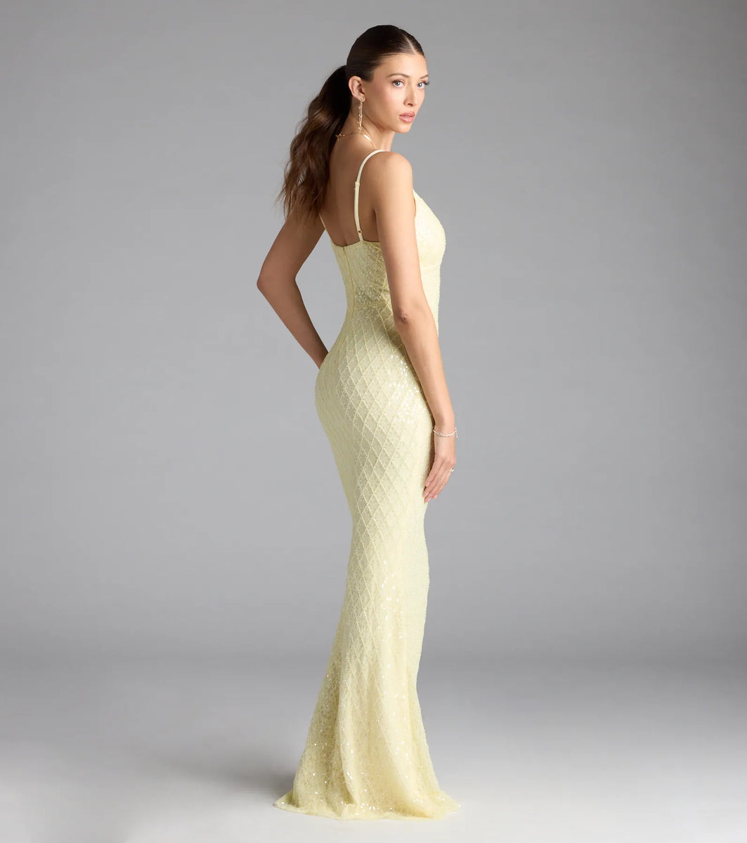 Yellow Bodycon Bridesmaid Dress with Pleats