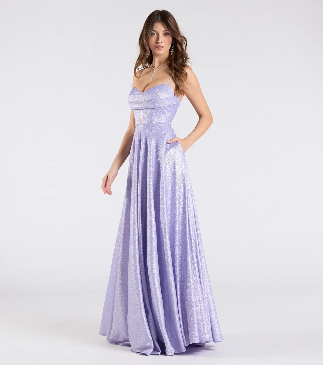 open lace back dress Hattie Glitter Corset Lace-Up Ball Gown