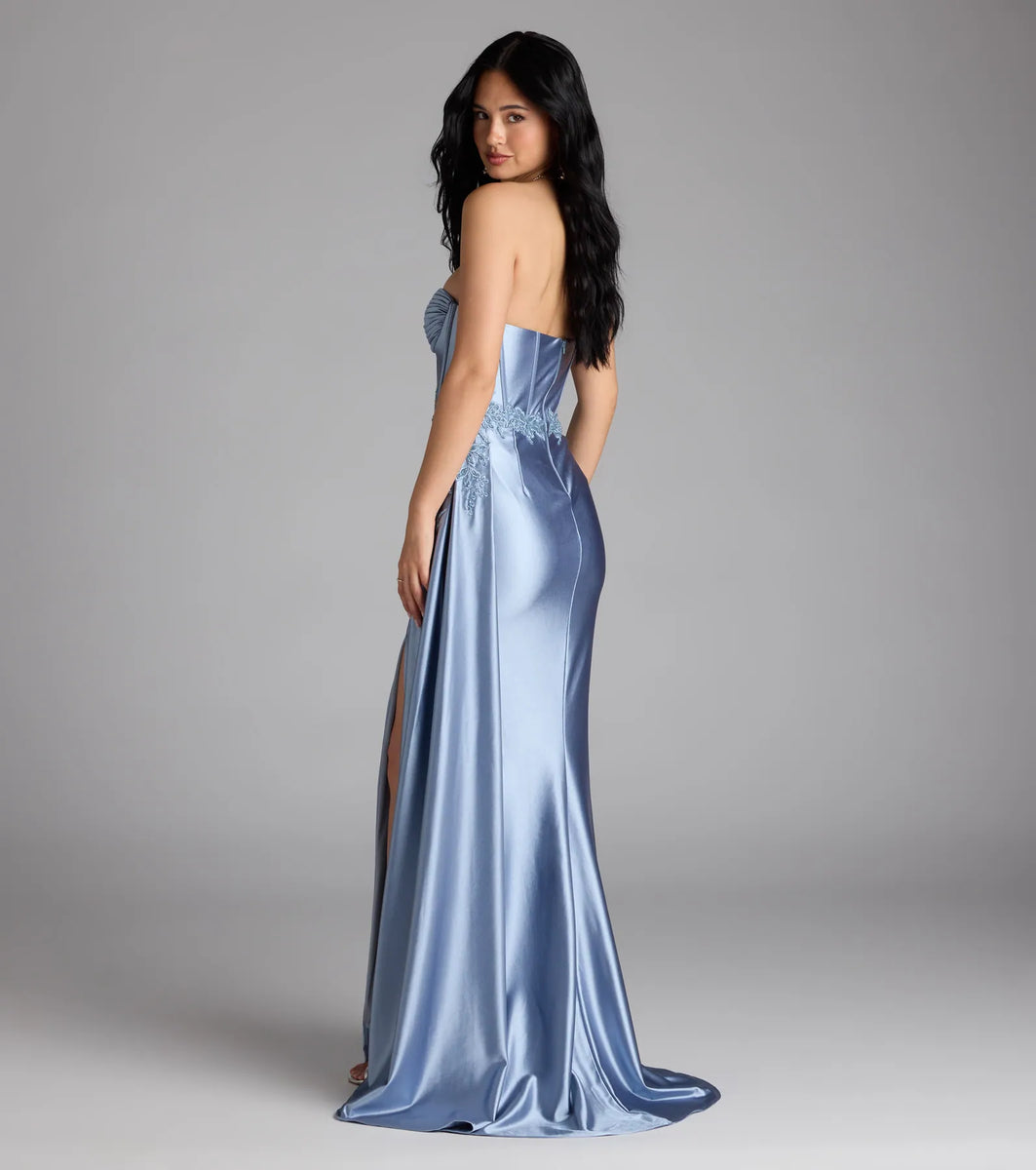 Christiane Corset Satin Formal Dress With Sash | Windsor Christiane Corset Satin Formal Dress With Sash | Windsor
