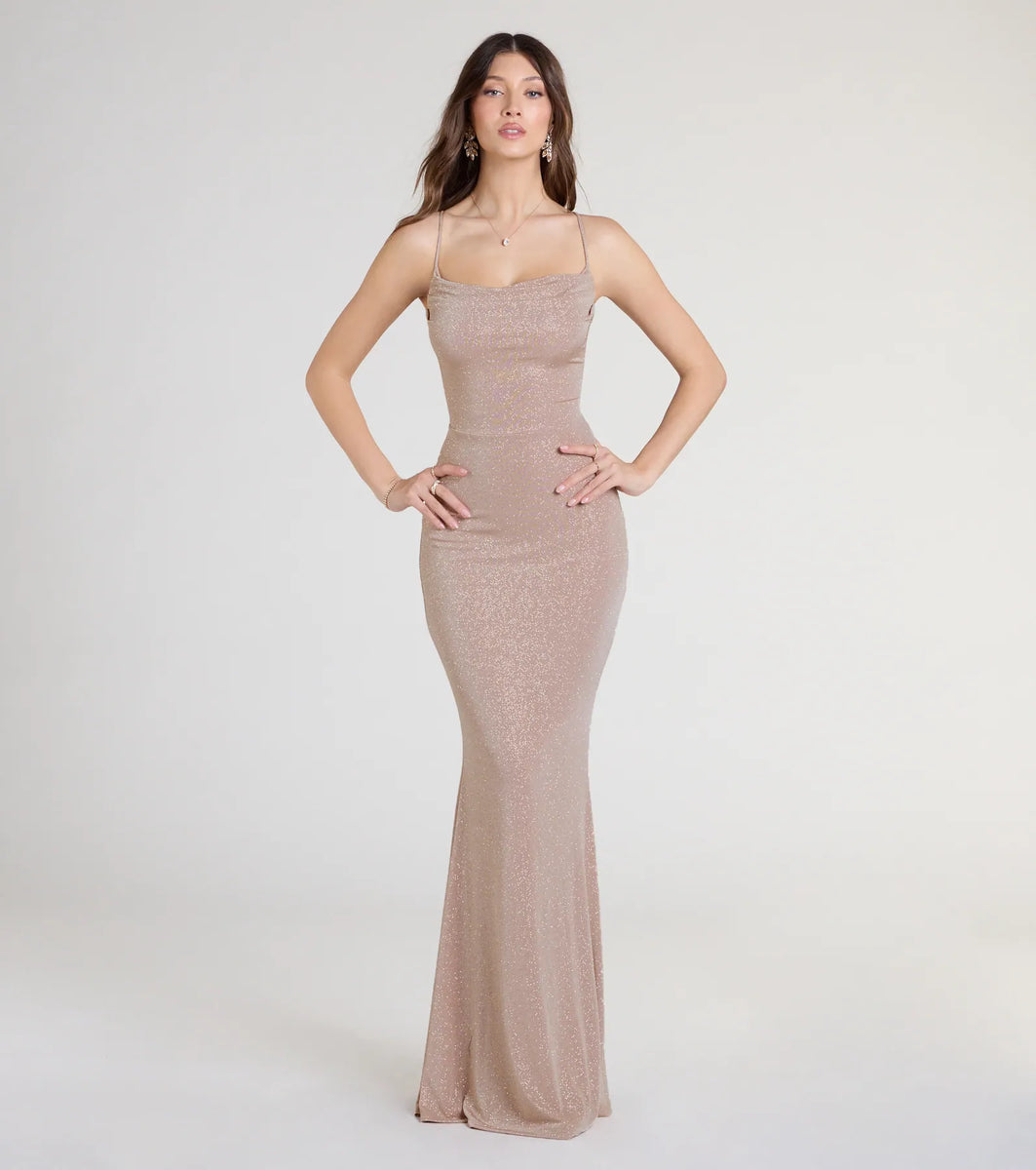 strapless open back dress Joan Lace-Up Mermaid Glitter Formal Dress