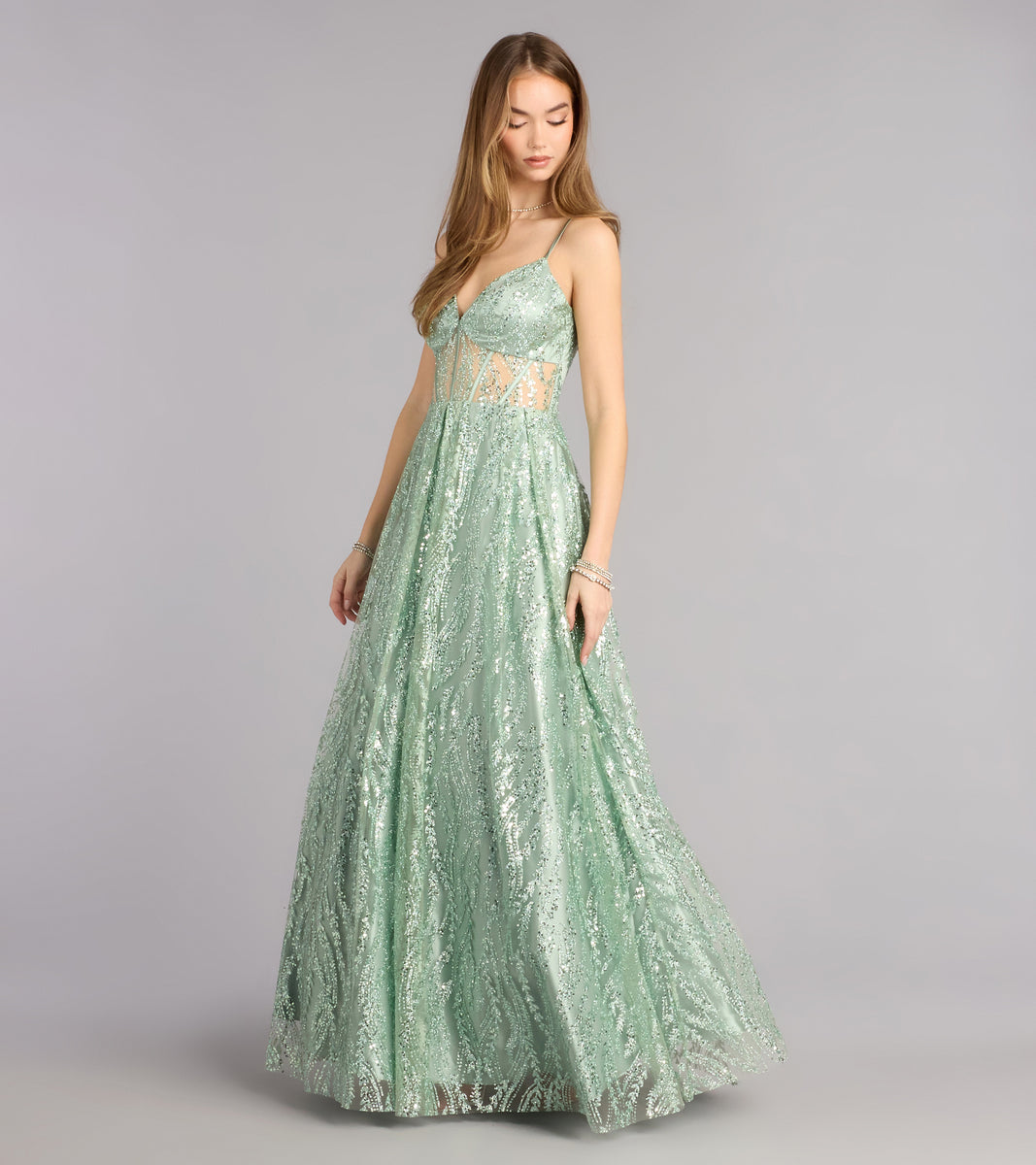 slim fit dress slacks Mariah Lace-Up Slit Sequin Formal Dress main image 1