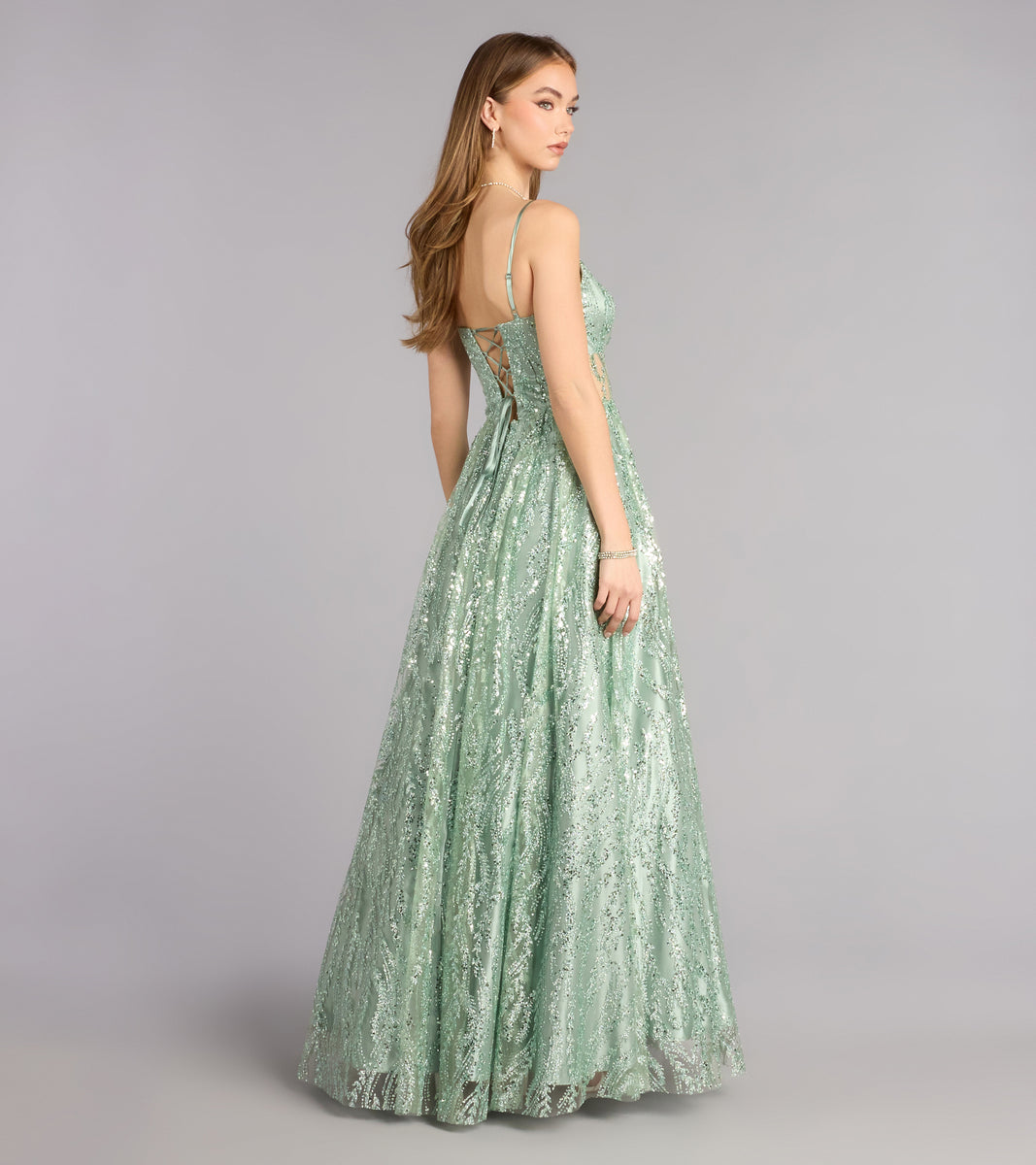 Ivy Glitter Sequin Lace-Up Ball Gown | Windsor