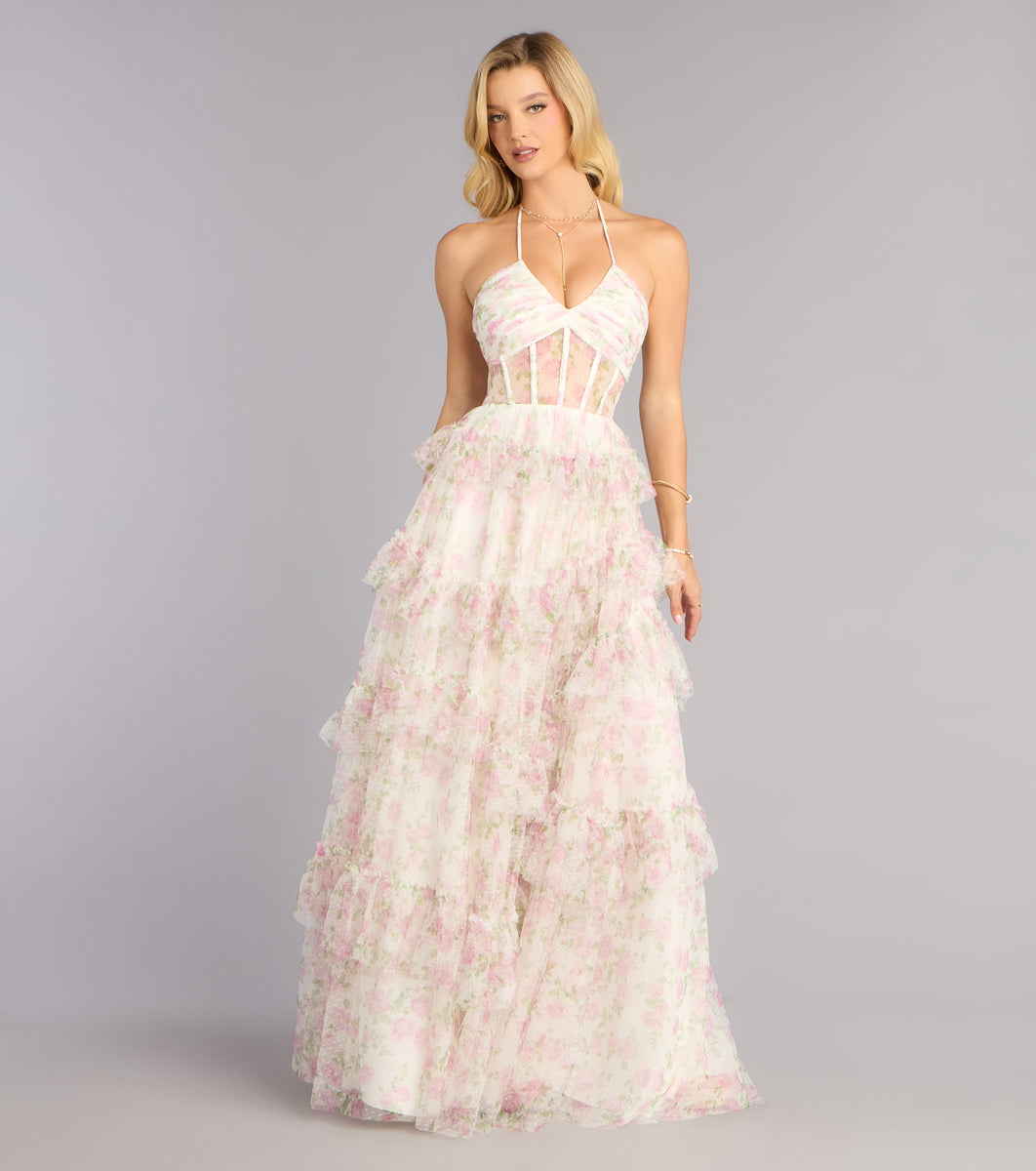 Lynn Floral Swiss Dot A-Line Ball Gown | Windsor