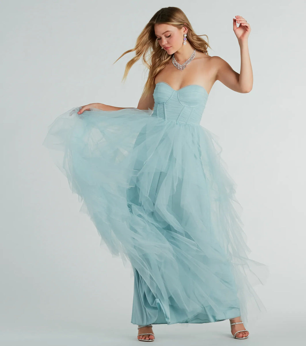 Lindsey Bustier A-Line Ruffle Tulle Ball Gown | Windsor