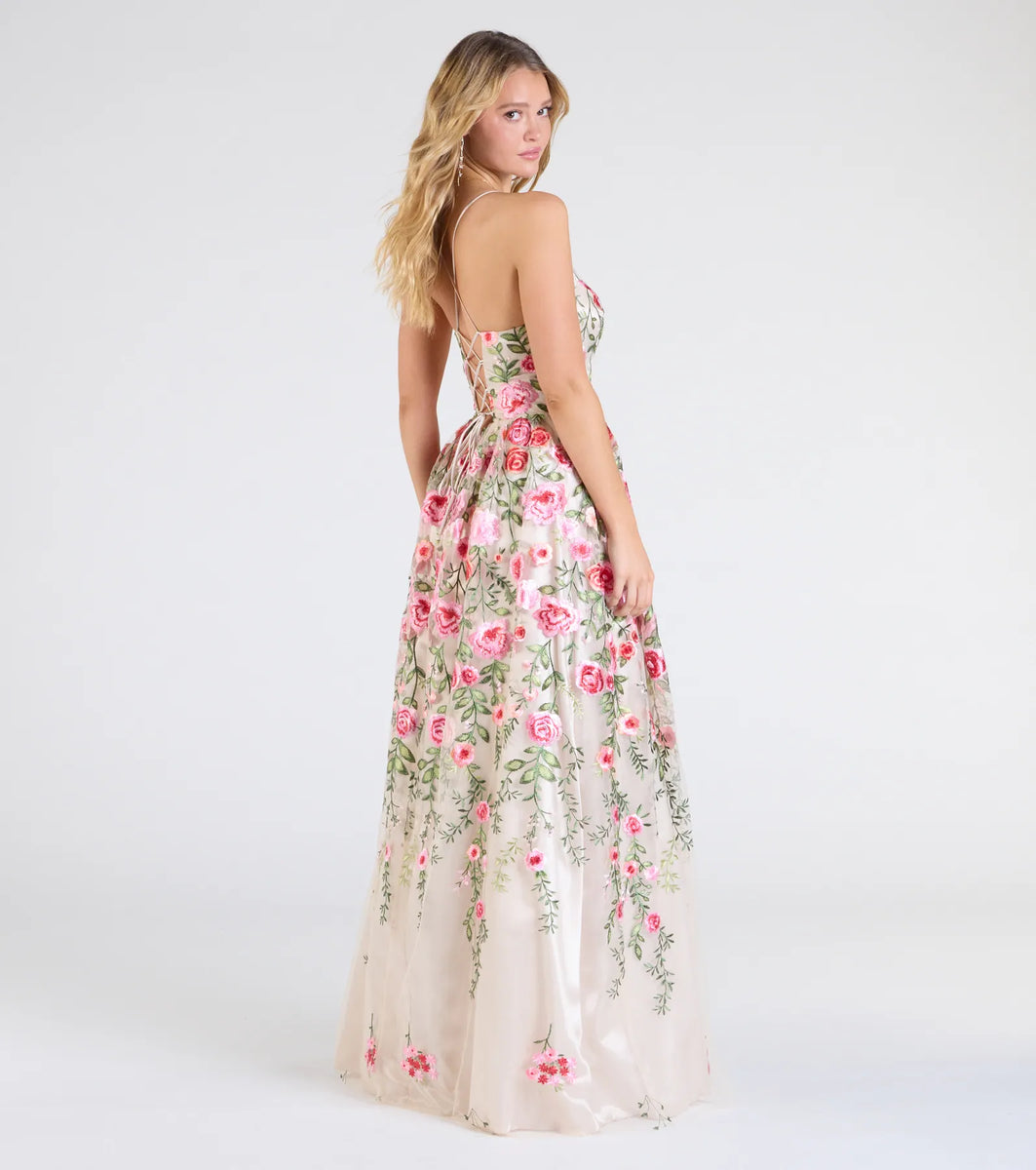 Felicity Lace-Up A-Line Floral Tulle Ball Gown | Windsor