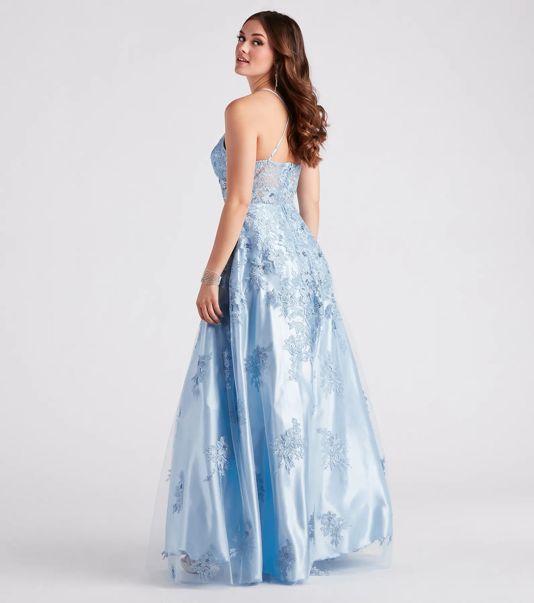 willow embroidered ruffle evening dress Willow Floral Embroidered Ball Gown