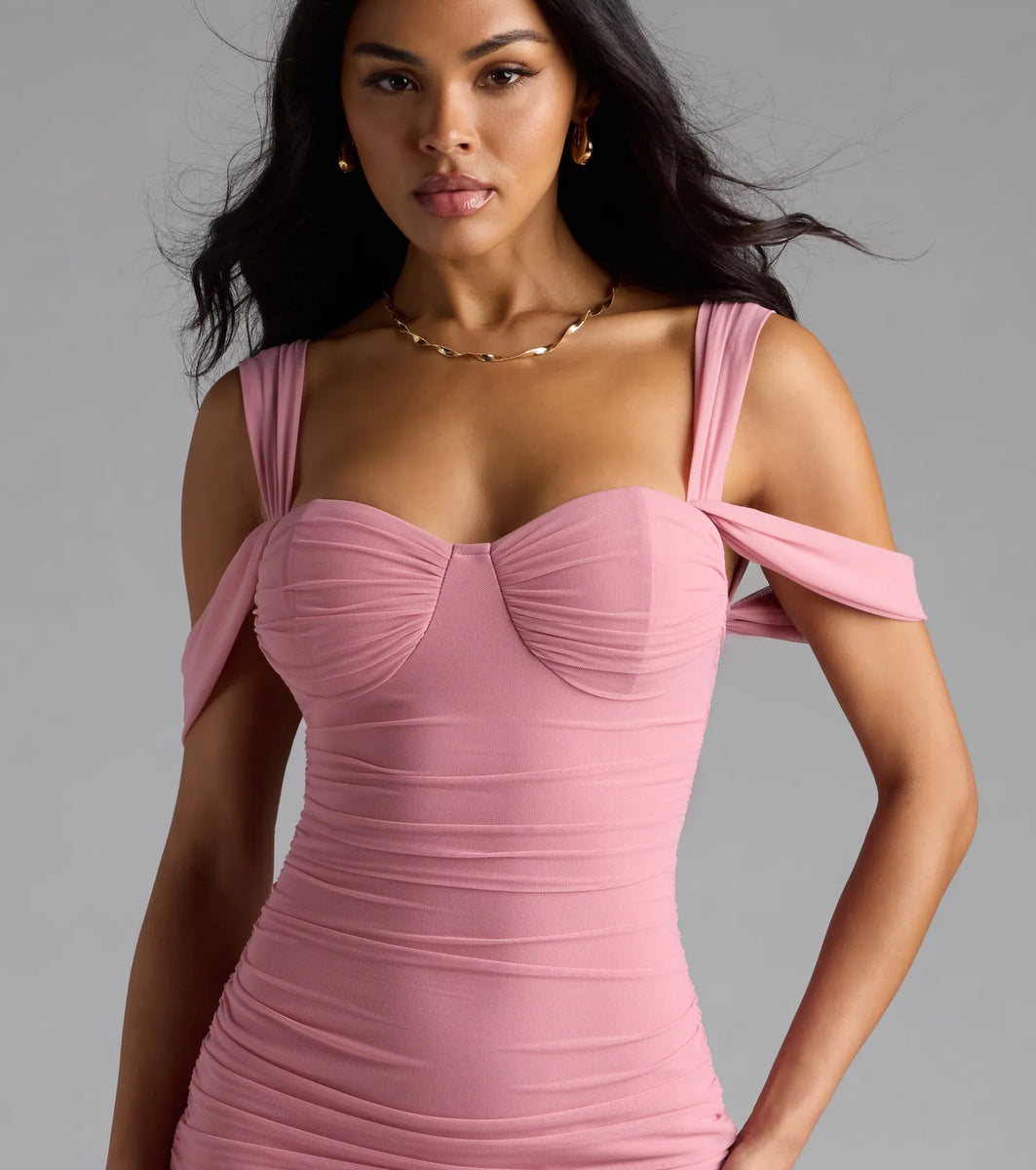 Looking Fab Cold-Shoulder Ruched Bodycon Midi Dress | Windsor Looking Fab Cold-Shoulder Ruched Bodycon Midi Dress | Windsor
