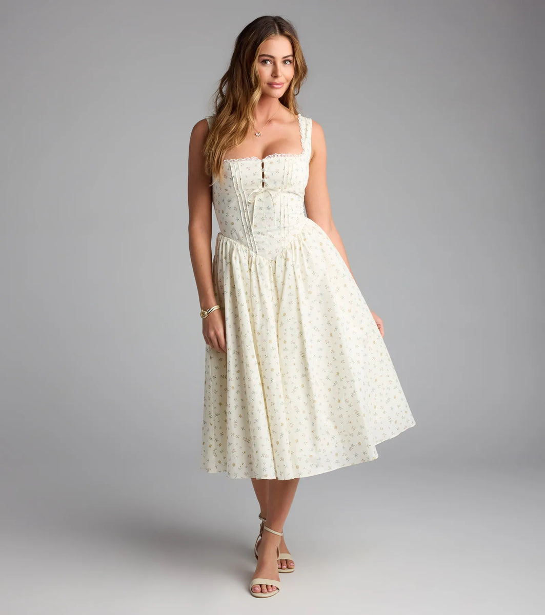 Soft Girl Floral Drop Waist Midi Dress | Windsor