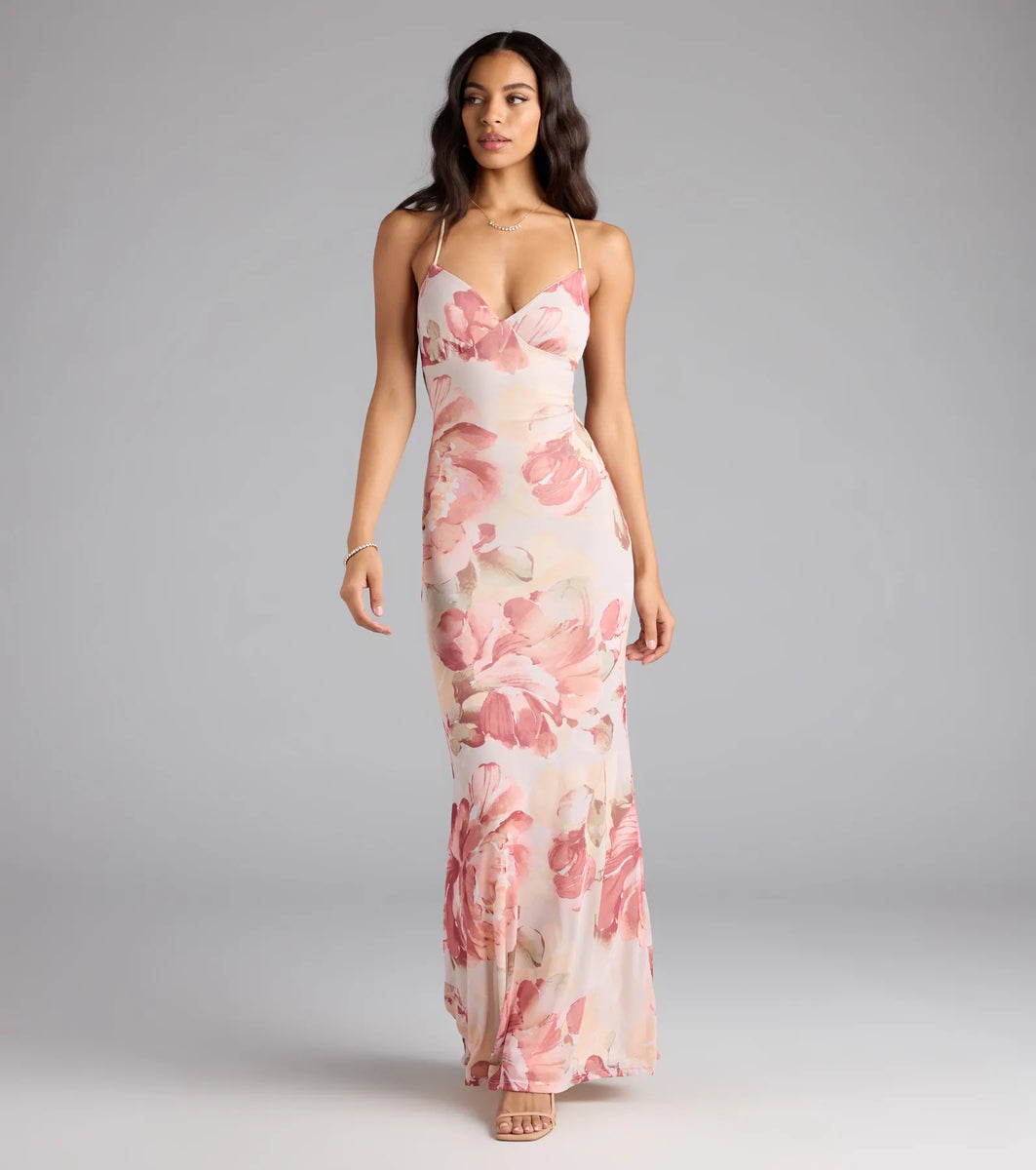 Romantic Flair Floral Lace-Up Maxi Dress | Windsor