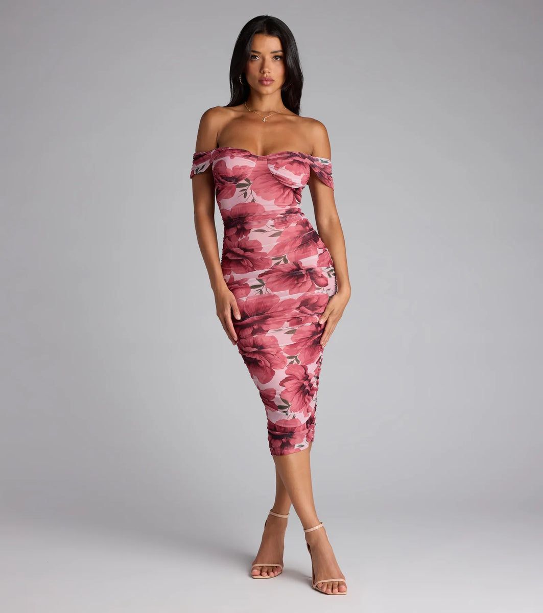 ワンピース bocheron PeachskinSquare-Neck Midi Dress Asymmetrical Neck Ruched Midi Dress