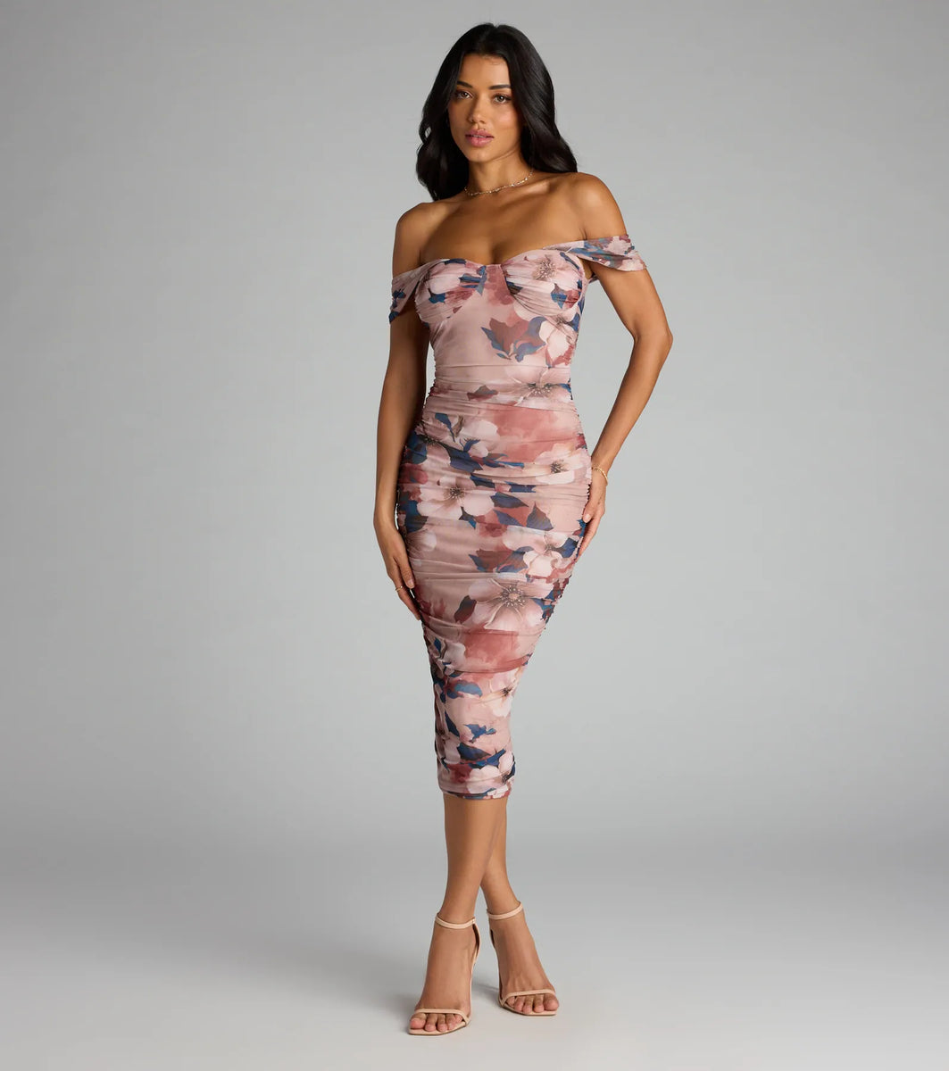 Romance Rewritten Off Shoulder Floral Midi Dress | Windsor Romance Rewritten Off Shoulder Floral Midi Dress | Windsor