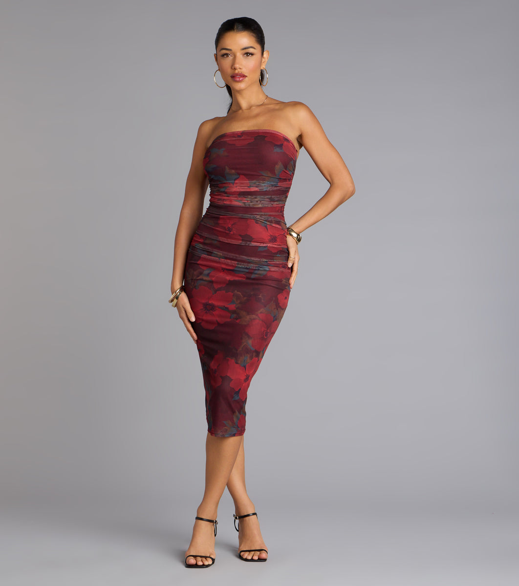 Love Struck Floral Mesh Midi Tube Dress | Windsor