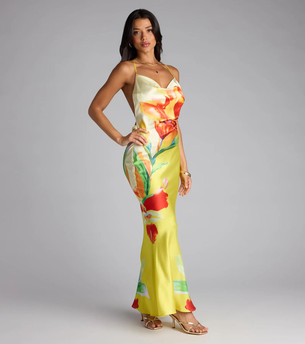 Sunset Bloom Printed Maxi Dress