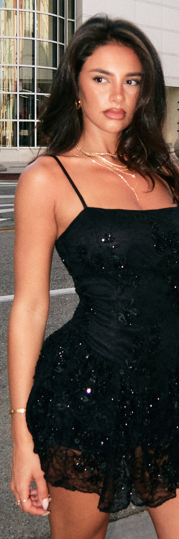 Midnight Magic Sequin Lace Mini Dress