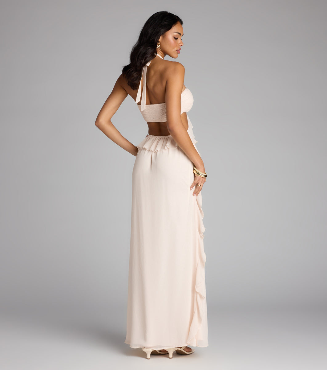 chiffon halter dress Ruffle and Ready Chiffon Halter Maxi Dress