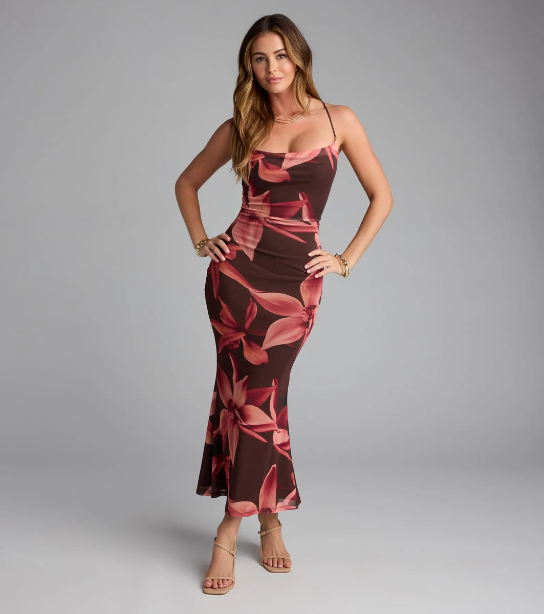 未開封新品8y ②Ibiza Dress roosa bloom print Blooming Beauty Floral Print Mesh Maxi Dress | Windsor